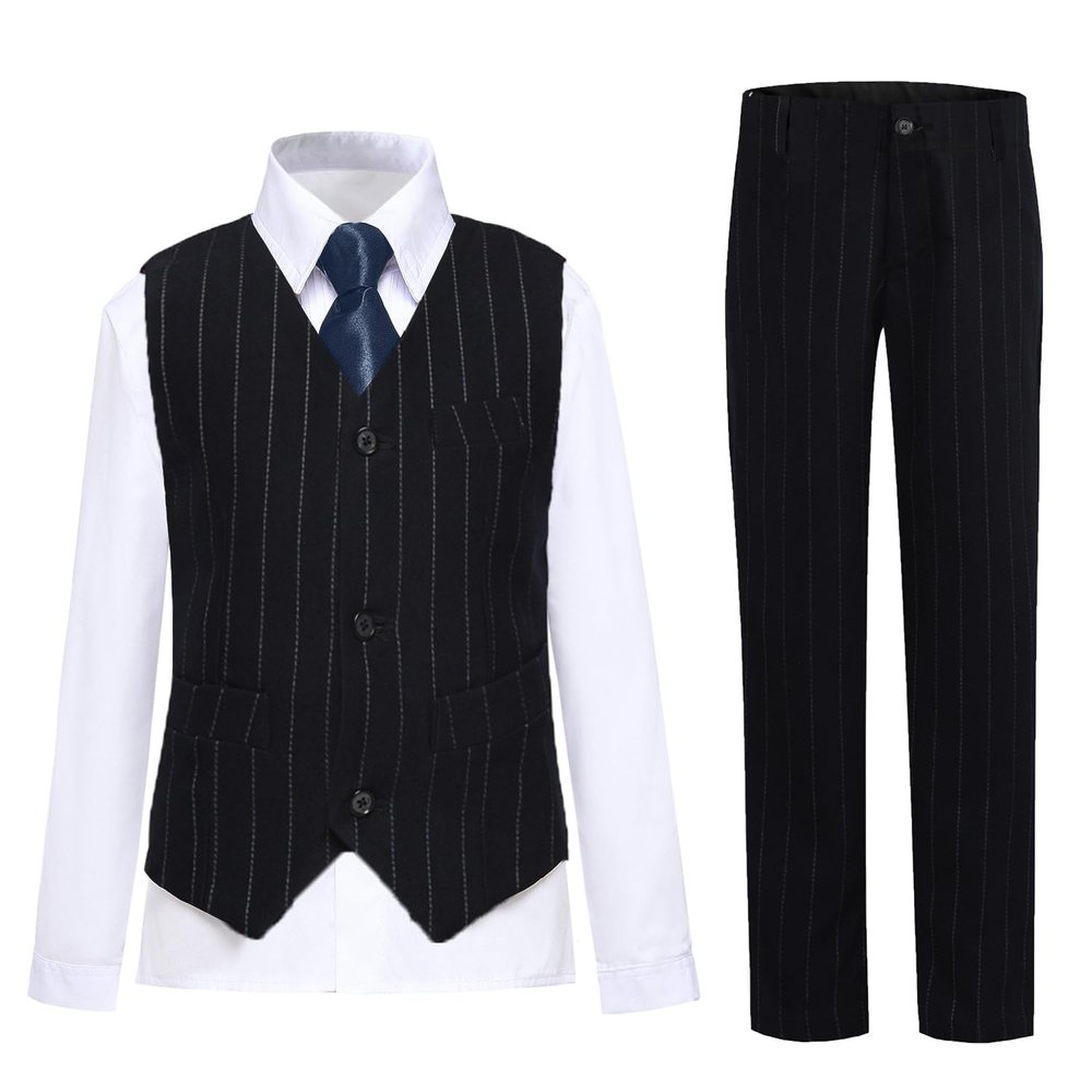 Boy Suit Toddler Boys Suit Vest and Pants Set Wedding Outfit Stripe Tuxedo Kids Formal Dress Suit Sets Size 3