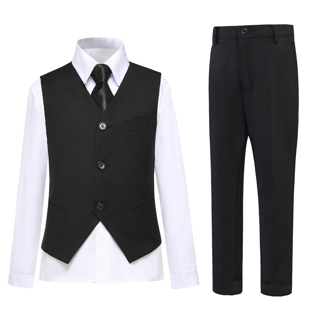 Suit for Boys Toddler Formal Tuxedo Ring Bearer Suits for Wedding Kids Black Dress Pants and Vest Set Size 7