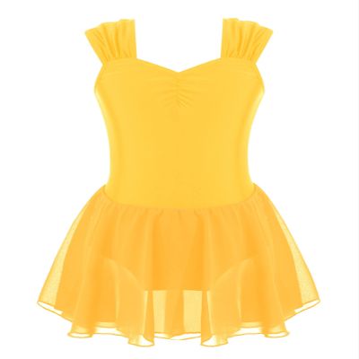 easyforever Girls Ballet Dress Ballet Tutu Leotard Ballerina Outfit Gymnastics Skirted Leotard Dance wear Costume Yellow 6 Years