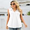 AKEWEI Women's Summer Tops for Women,Casual V Neck Tank Tops Blouse Workout Tops with Collar White L view 3