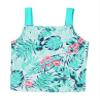 Yartina Kids Girls Rash Guard Swimsuit 2Pcs Sets Floral Print Short Sleeve Shirt with Booty Shorts Tankini Black-Green 6 view 3