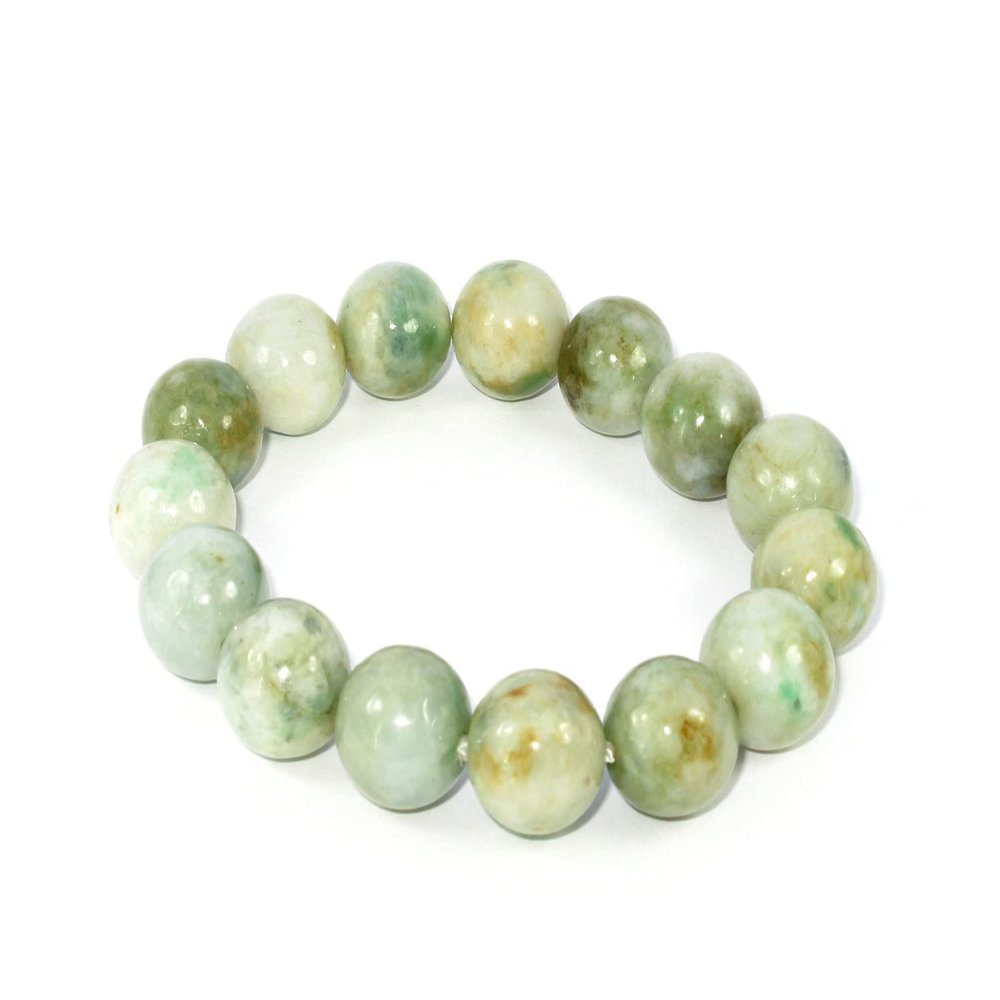 0.5" China Certified Nature Hisui Jadeite Jade Grade A Flower Beads Bangle Bracelet 4084