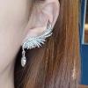 Yheakne Boho Crystal Angel Wing Earrings Silver Rhinestone Wing Earrings Cz Crystal Ear Climber Earrings Guardian Wing Clip on Earrings Jewelry for Women Gifts view 3