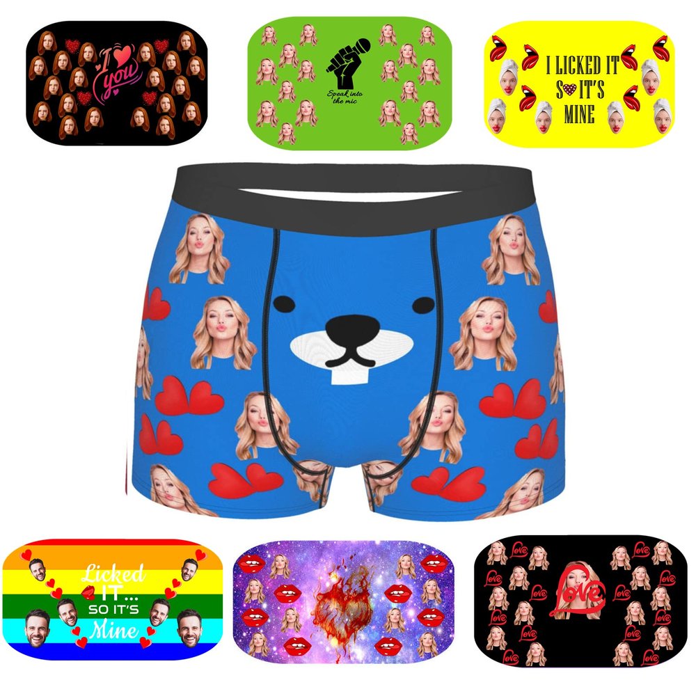 EAQ Custom Underwear Custom Boxers for Men with Face Valentine's Day Boxer Briefs Underpants Printed with Photo As Gif
