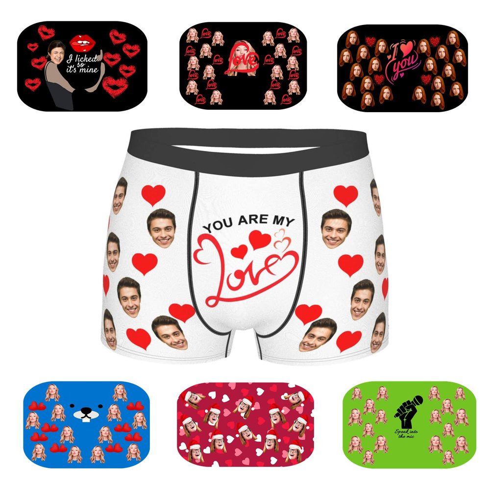 EAQ Custom Underwear Custom Boxers for Men with Face Valentine's Day Boxer Briefs Underpants Printed with Photo As Gif