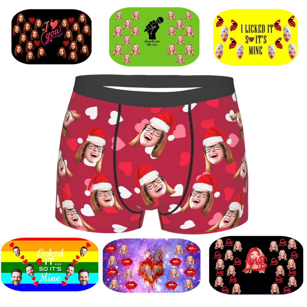 EAQ Custom Underwear Custom Boxers for Men with Face Valentine's Day Boxer Briefs Underpants Printed with Photo As Gif