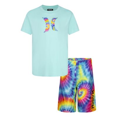 Hurley boys Swim Suit 2-piece Outfit Rash Guard Set, Green/Tie Dye, 18 Months US