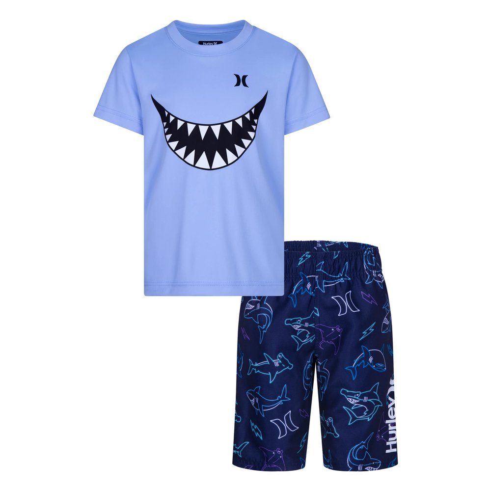 Hurley Boys Swim Suit 2-Piece Outfit Set, Navy/Doodle, 2T