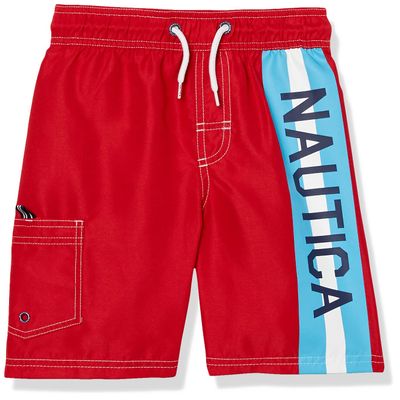 Nautica Boys' Swim Trunk with UPF 50+ Sun Protection, Side Stripe Carmine FK13, 5