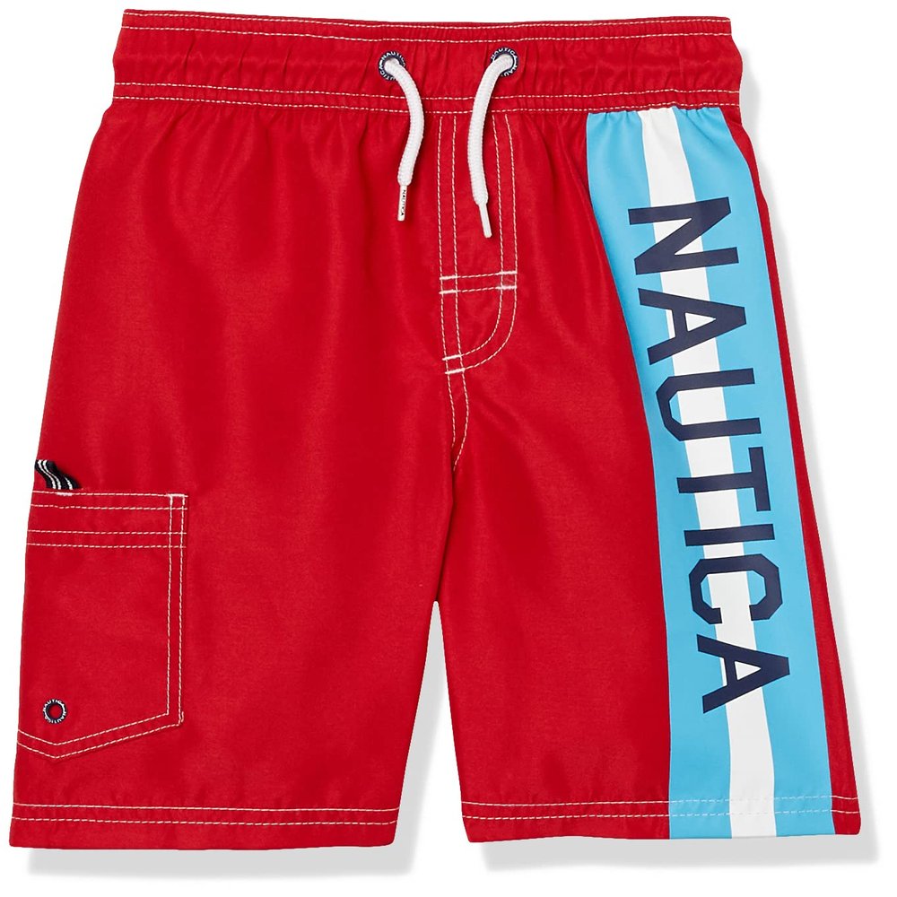 Nautica Boys' Swim Trunk with UPF 50+ Sun Protection, Side Stripe Carmine FK13, 5