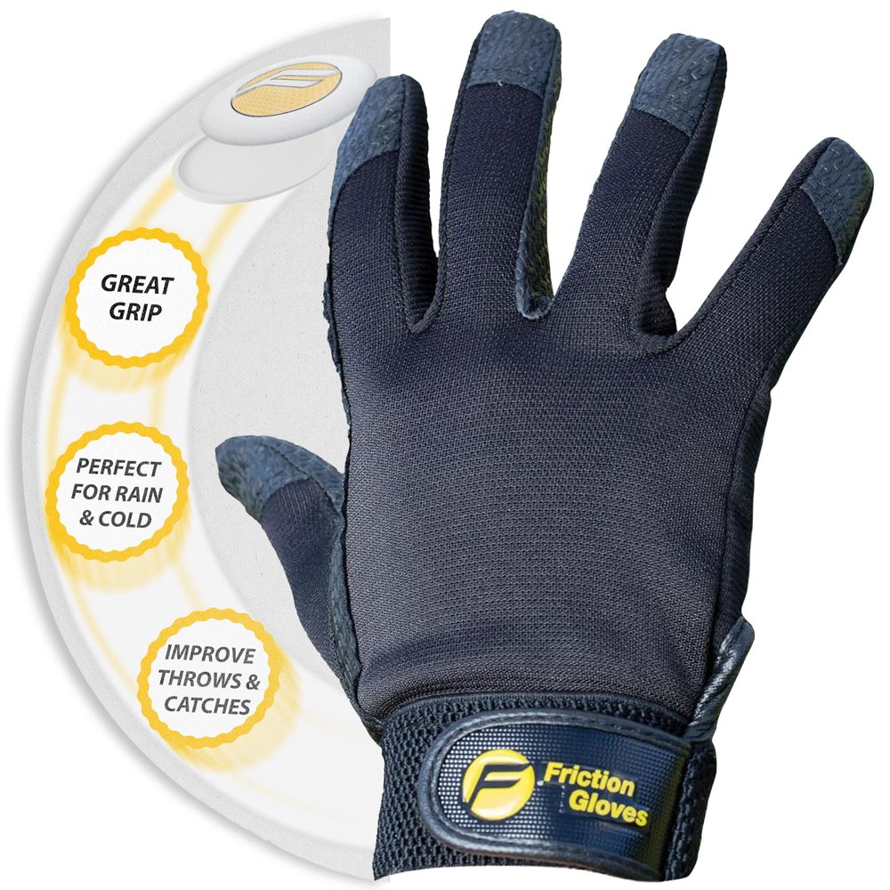 Friction Gloves - Ultimate Frisbee Gloves - Rubberized Palm & Fingers for Amazing Grip in All Conditions - Play Your Best in Any Weather - (Adult Large)