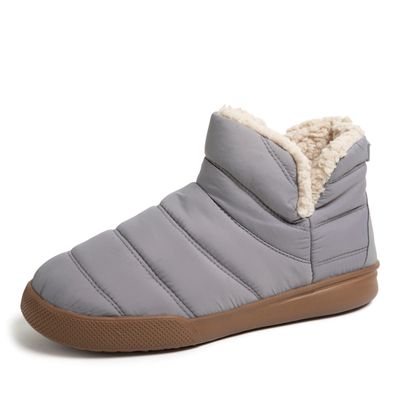 Dearfoams Men's Bryant Nylon Memory Foam Sport Lounge Bootie Slipper, Medium Grey, Large
