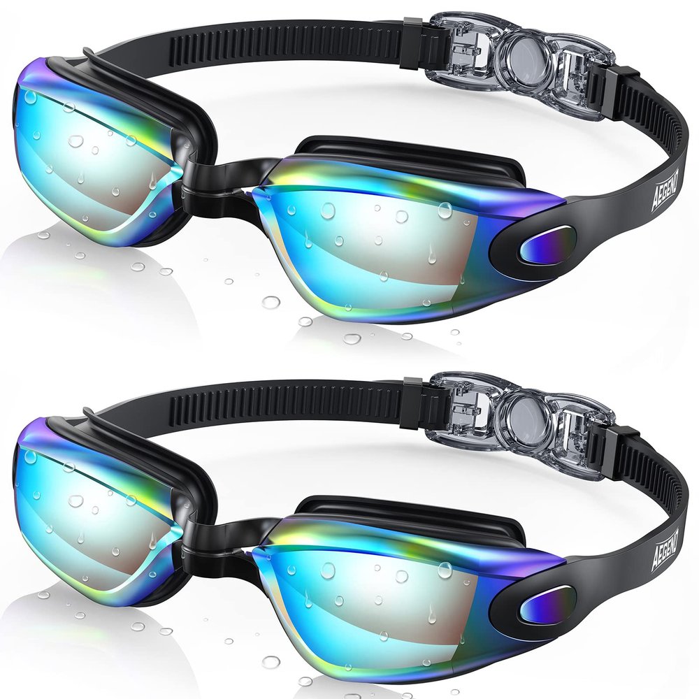 Aegend Swim Goggles, 2 Pack Swimming Goggles No Leaking Adult Men Women, Aqua & Double Aqua