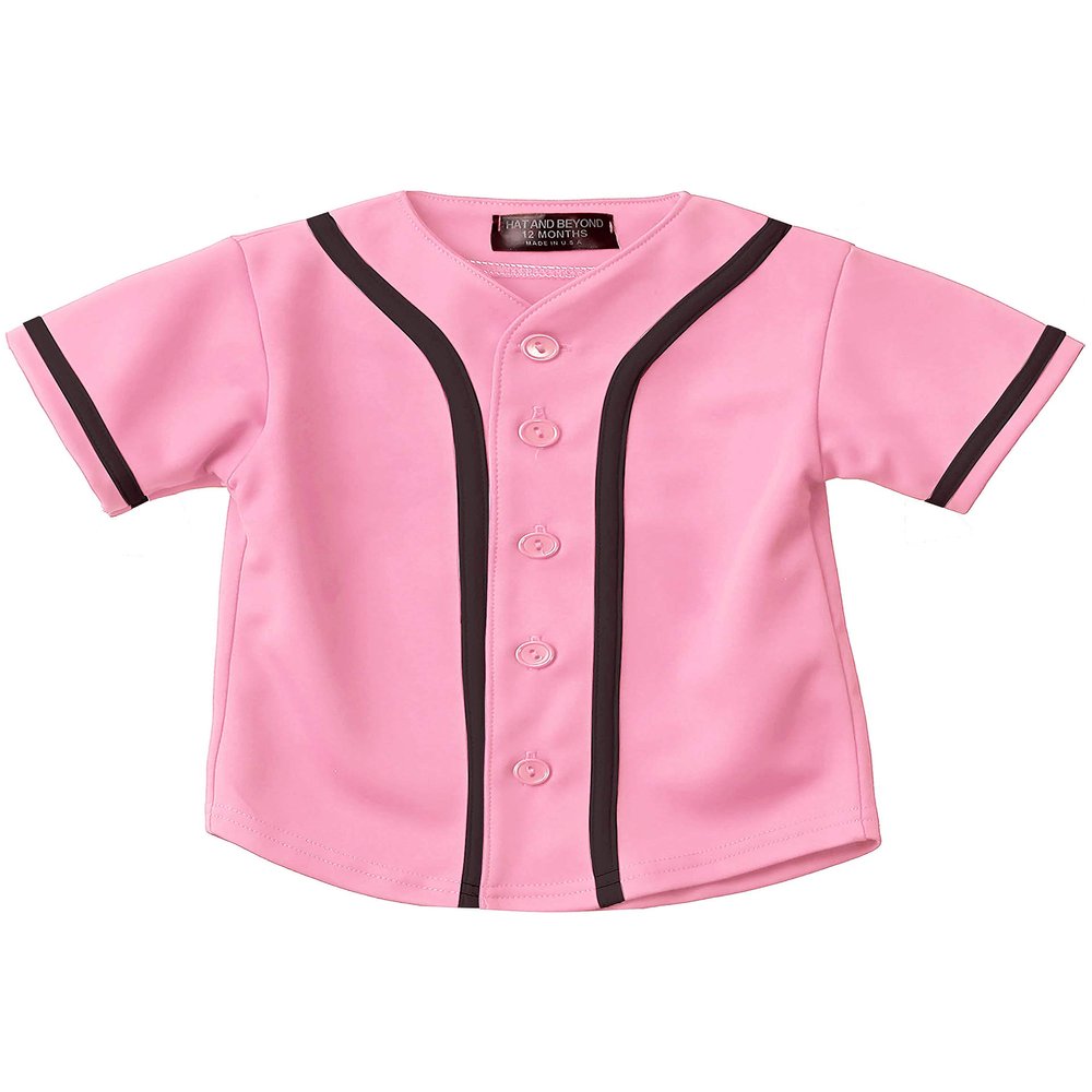 Hat and Beyond Kids Baseball Button Down Jersey (10T, 05up01_Pink/Black)