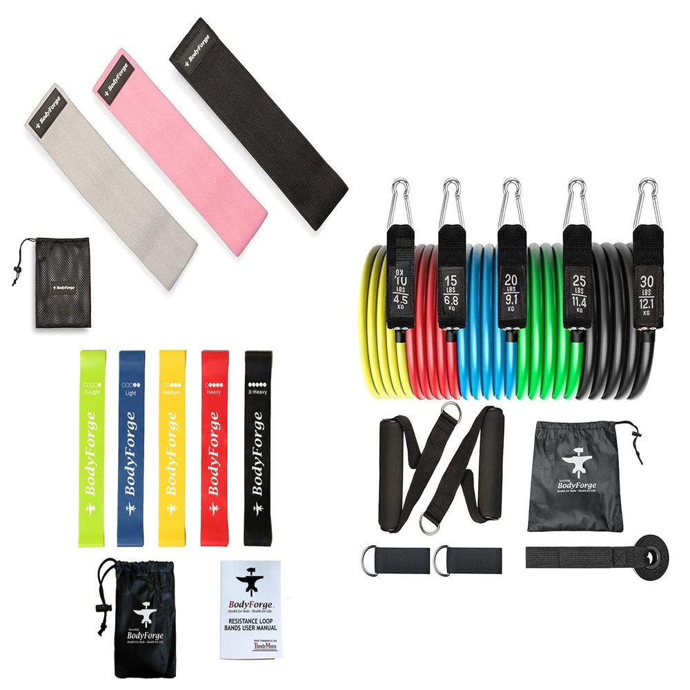 BodyForge Eco-Friendly Resistance Loop, Hip, Tube Bands Exercise Sets & Bundles (Loop, Hip & Tube Bundle)