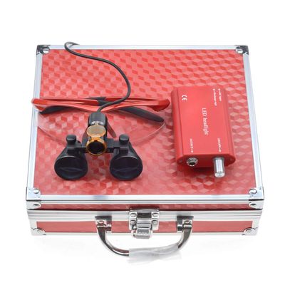 5W LED Headlamp with Filter Belt Clip Type + 3.5X 420 Binocular Loupes Magnifying Glasses Aluminum Box (Red)