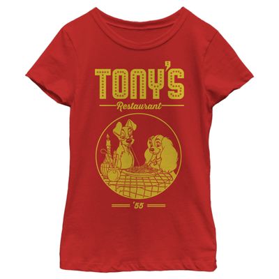 Disney Girl's Tonys Restaurant T-Shirt, Red, Large