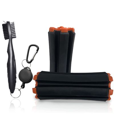 Mobile Pro Shop Golf Club Carrier with Built-in Cleaning Brush Portable Holds up to 6 Clubs, Keeps Your Clubs Dry, Visible & Organized Premium Golf Club Organizer (Black/Orange)