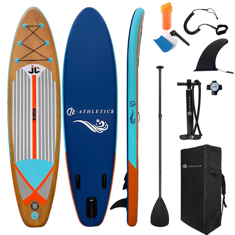 Inflatable Stand Up Paddle Board (6 Inches Thick), ISUP Package W/Premium SUP Accessories & Backpack, Non-Slip Deck,Fins, Adjustable Paddle, Leash, Hand Pump,Standing Boat for Youth & Adult WOODN
