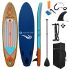 Inflatable Stand Up Paddle Board (6 Inches Thick), ISUP Package W/Premium SUP Accessories & Backpack, Non-Slip Deck,Fins, Adjustable Paddle, Leash, Hand Pump,Standing Boat for Youth & Adult WOODN view 1