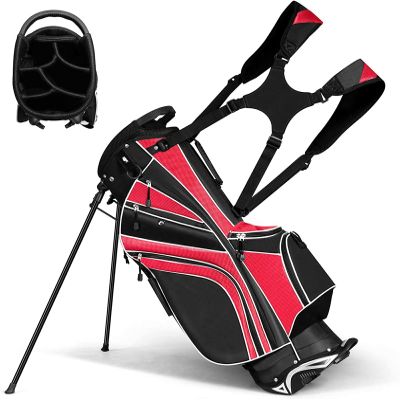 OFFICEJOY Golf Stand Bag, Golf Club Bag w/6 Large Way Top Dividers & 7 Pockets, Lightweight Golf Carry Bag w/Ergonomic Dual Straps & 2 Aluminium Pole, Lightweight Golf Bag for Men & Women (Red)