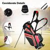 OFFICEJOY Golf Stand Bag, Golf Club Bag w/6 Large Way Top Dividers & 7 Pockets, Lightweight Golf Carry Bag w/Ergonomic Dual Straps & 2 Aluminium Pole, Lightweight Golf Bag for Men & Women (Red) view 3