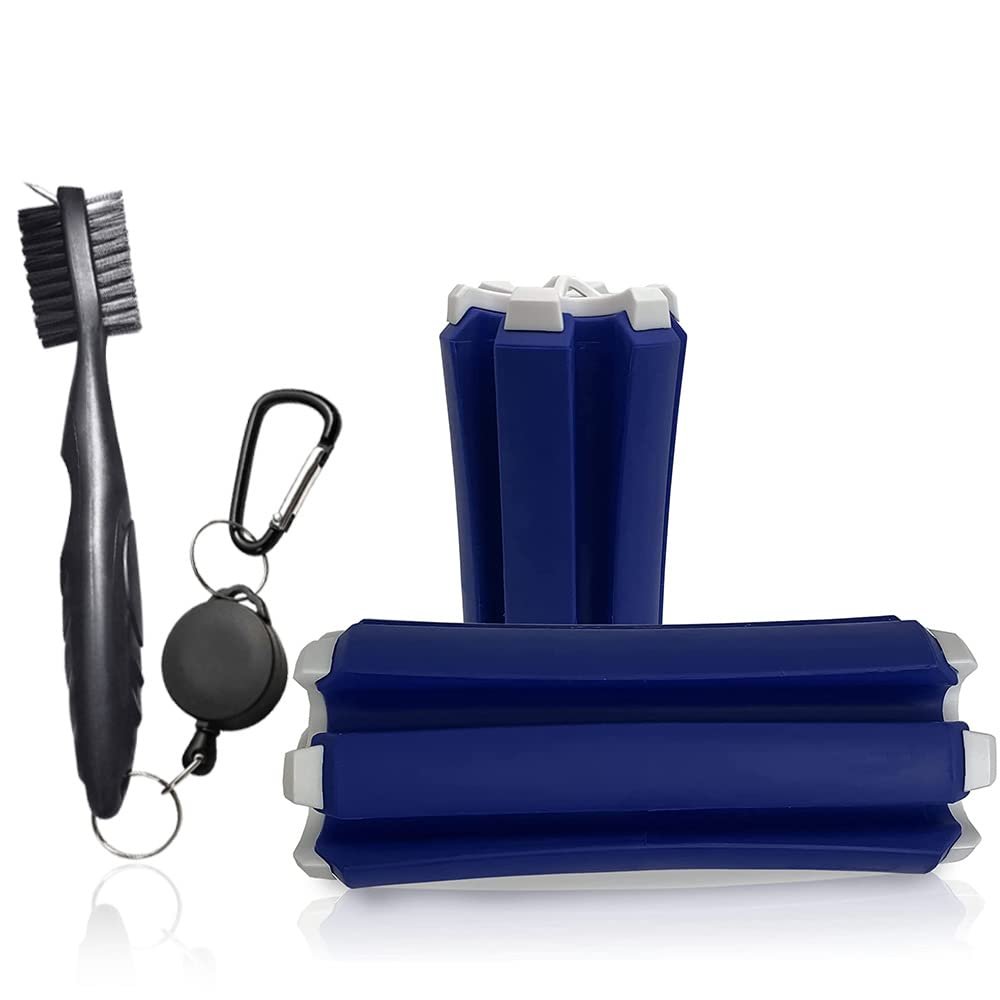 Golf Club Carrier with Golf Club Brush & Carabiner Clip Holds up to 6 Golf Clubs, Keeps Your Clubs Visible, Clean and Dry Premium Quality Golf Club Holder (Blue_White with Golf Brush)