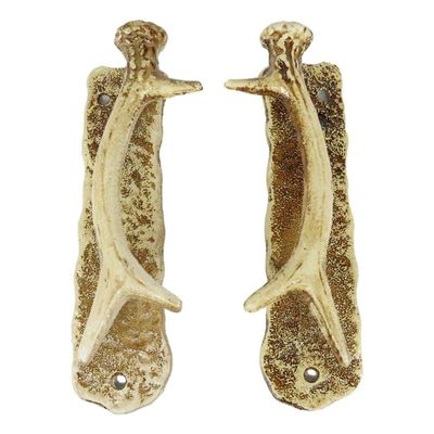 Set of 2 Western Rustic Speckled Deer Antlers Door Pull Handlebar Hardware