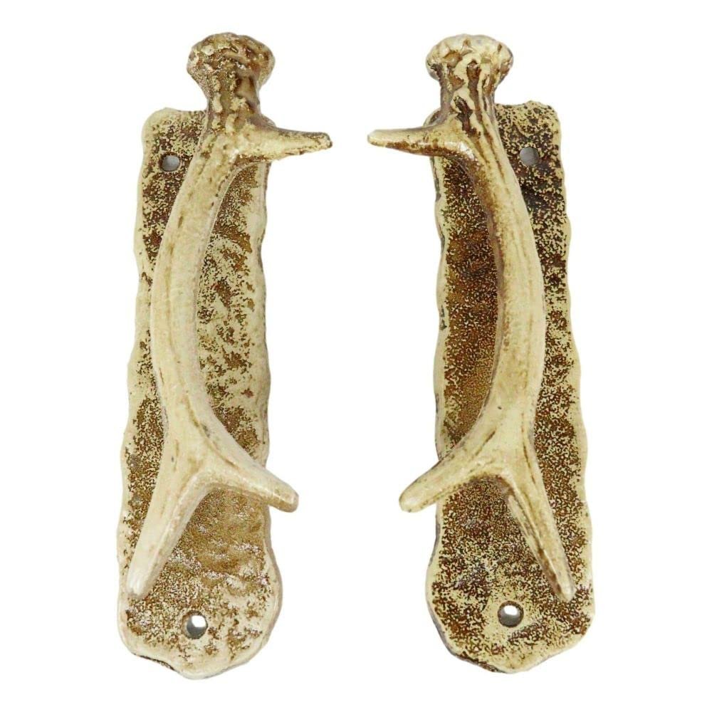 Set of 2 Western Rustic Speckled Deer Antlers Door Pull Handlebar Hardware