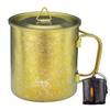 TiTo Titanium Cup Titanium Pot with Lid Ultralight Portable 450ml Foldable Handle Camping Tea Coffee Water Mug for Outdoor Backpacking Hiking Picnic Drinkware with Mesh Sack (Gold) view 1