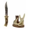 8 Point Buck Stag Deer Antlers Display with Bear Sculpted Dagger view 2
