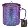 TiTo Titanium Cup Titanium Pot with Lid Ultralight Portable 450ml Foldable Handle Camping Tea Coffee Water Mug for Outdoor Backpacking Hiking Picnic Drinkware with Mesh Sack (Purple) view 1