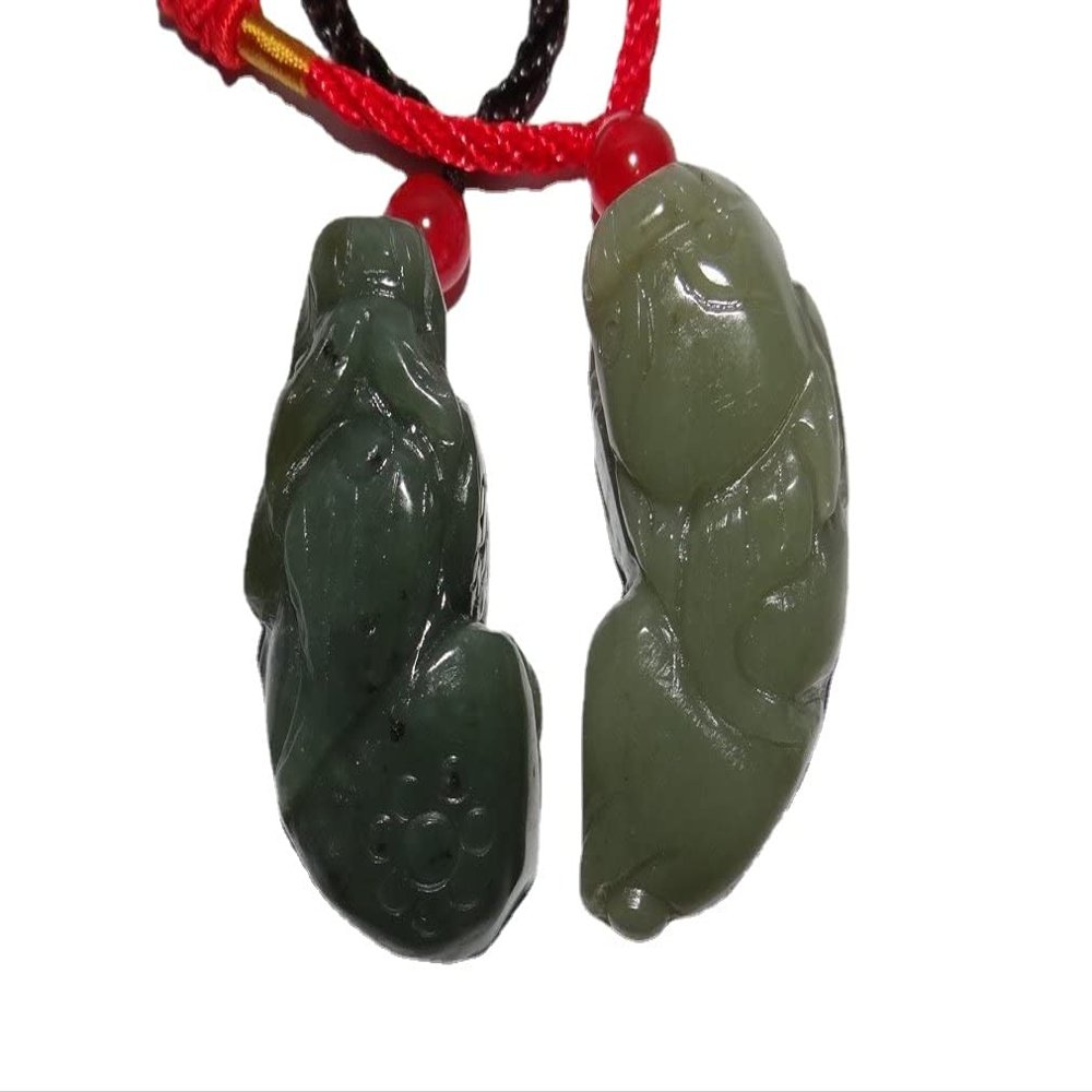 2" China Certified Nature Nephrite Jade Hetian Pebble Wealth Pixiu Pair Necklace Pendants 3079