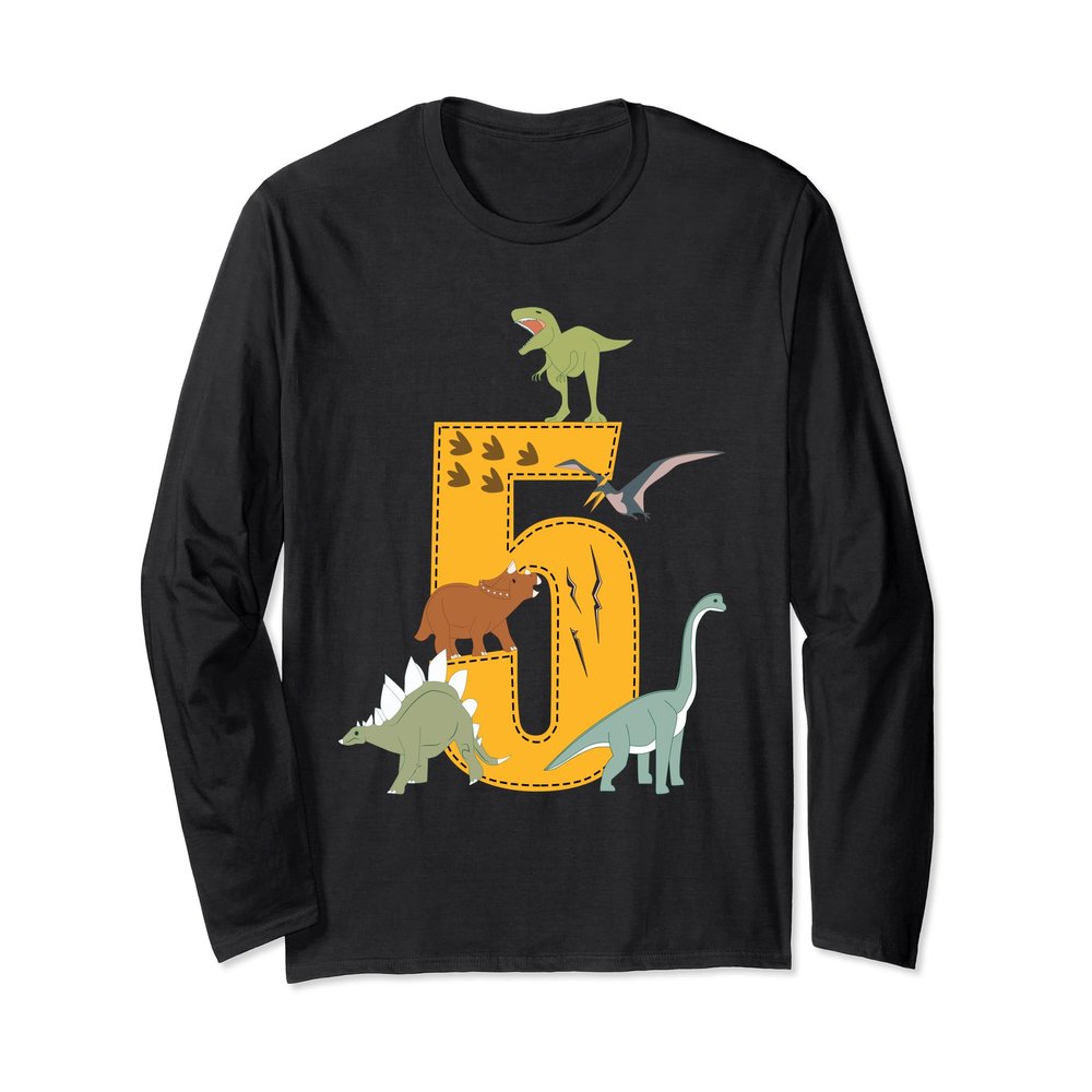 5th Birthday Boy 5 Year Old Dino Dinosaur Long Sleeve T-Shirt
