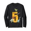 5th Birthday Boy 5 Year Old Dino Dinosaur Long Sleeve T-Shirt view 1
