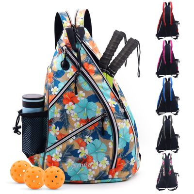 ZOEA Pickleball Bag, Sport Pickleball Sling Bag for Women Man, Adjustable Pickleball Backpack with Water Bottle Holder, Fits 4 Paddles and All Your Other Gear (Mixed Grey), Mixed Grey, L, Pickleball