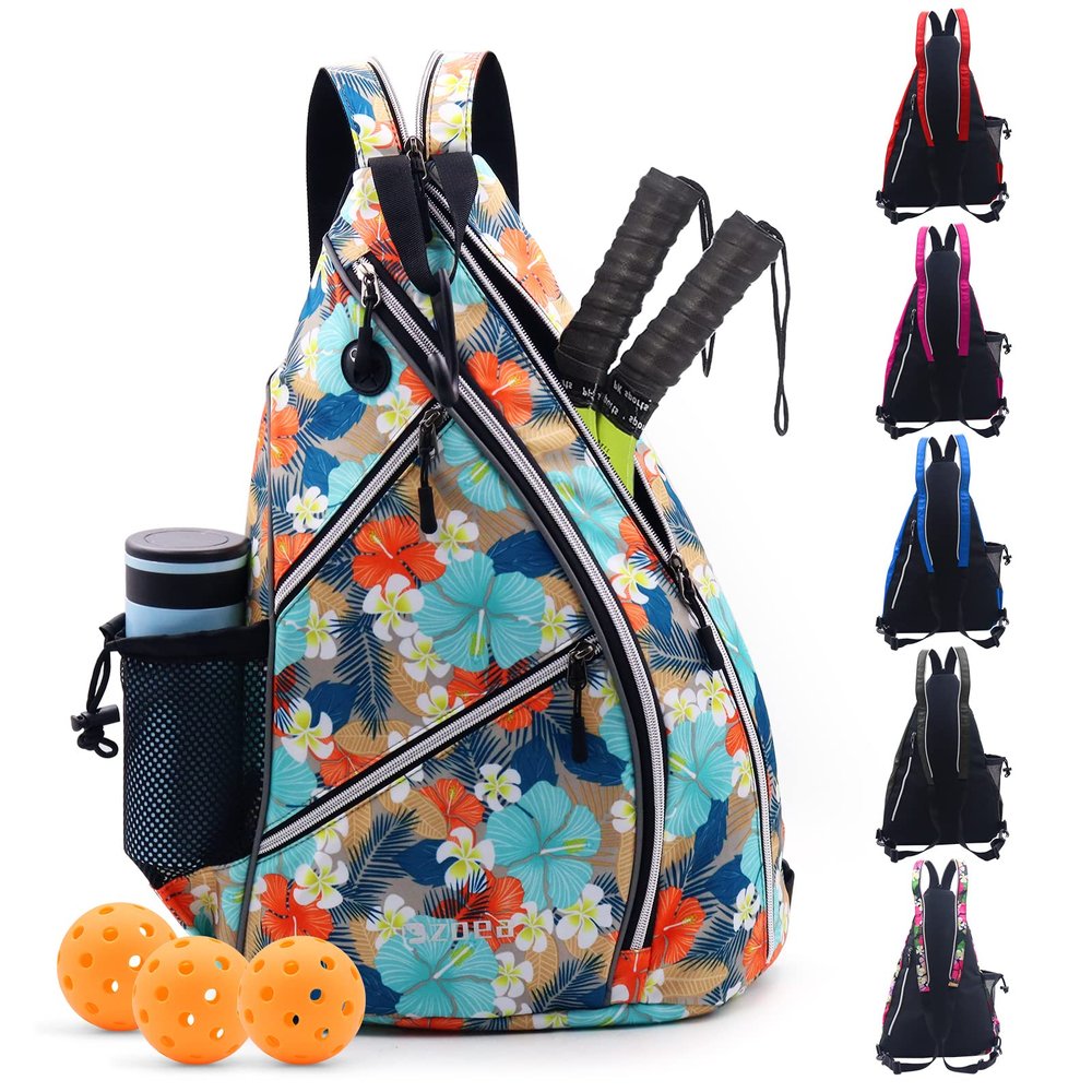 ZOEA Pickleball Bag, Sport Pickleball Sling Bag for Women Man, Adjustable Pickleball Backpack with Water Bottle Holder, Fits 4 Paddles and All Your Other Gear (Mixed Grey), Mixed Grey, L, Pickleball