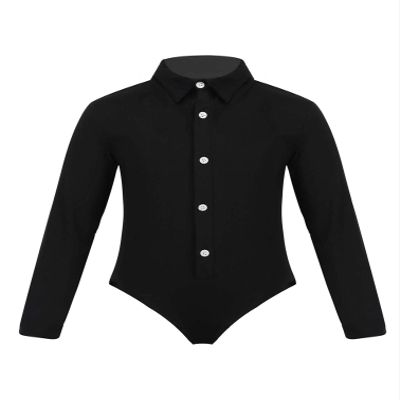 Agoky Boys Ballroom Salsa Latin Dance Shirt Romper Tuxedo Leotard Modern Dancewear Kids Stage Performance Costumes Outfits Black_B 6