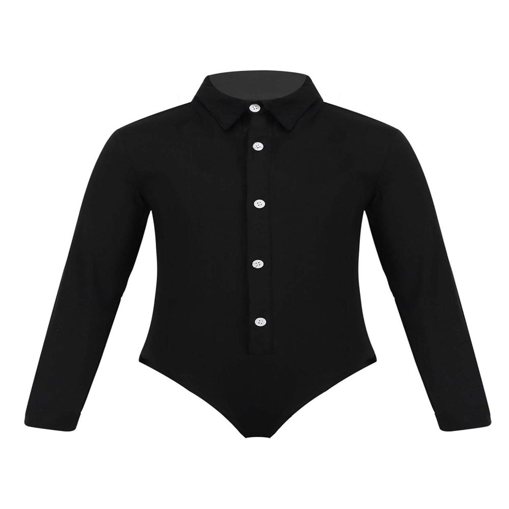 Agoky Boys Ballroom Salsa Latin Dance Shirt Romper Tuxedo Leotard Modern Dancewear Kids Stage Performance Costumes Outfits Black_B 6
