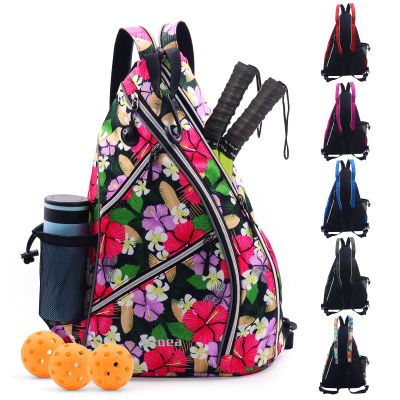 ZOEA Pickleball Sling Bag, Adjustable Pickleball Backpack with Water Bottle Holder, Fits 4 Paddles, Mixed Purple