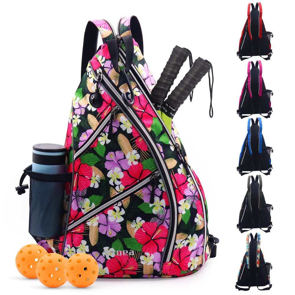 ZOEA Pickleball Sling Bag, Adjustable Pickleball Backpack with Water Bottle Holder, Fits 4 Paddles, Mixed Purple