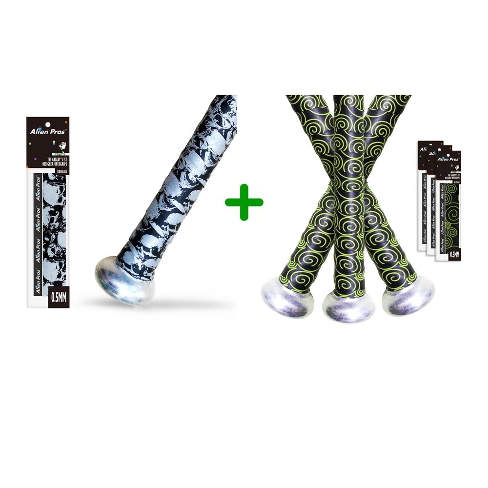 ALIEN PROS 4 Pack Skull & Black Clouds Bat Grip Tape for Baseball 0.5MM - Wrap Your Bat for an Epic Home Run