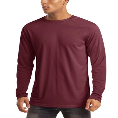Mens Hiking Shirts Fishing Shirts Long Sleeve Quick Dry Rash Guard UV Protection Clothing Sun Protection Summer UPF 50 Shirts Wine