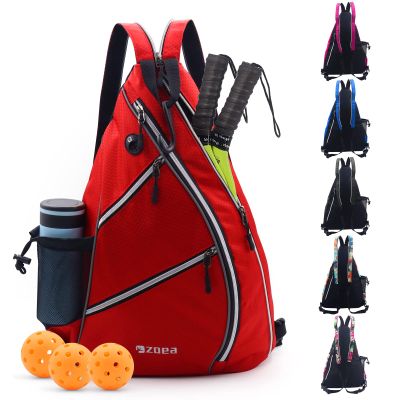 ZOEA Pickleball Sling Bag, Adjustable Pickleball Backpack with Water Bottle Holder, Fits 4 Paddles, Red