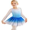 Ballet Leotards for Girls Size 7-8, Long Sleeve Gymnastics Leotards with Tulle Skirt - White (Blue Long Sleeve, 7-8 Years)