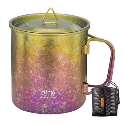 TiTo Titanium Cup Titanium Pot with Lid Ultralight Portable 450ml Foldable Handle Camping Tea Coffee Water Mug for Outdoor Backpacking Hiking Picnic Drinkware with Mesh Sack (Colorful)