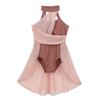 Fldy Kids Girls Lyrical Dance Costumes Modern Jazz Dancewear Sleeveless Mesh Dress Ballet Dance Outfits Dusty Pink 12 Years view 3