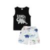 Muasaaluxi Newborn Baby Boys Shorts Set Sleeveless Letter Printed Tank Top T-Shirt Dinosaur Shorts Summer Outfits (Black, 2-3T) view 1