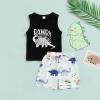 Muasaaluxi Newborn Baby Boys Shorts Set Sleeveless Letter Printed Tank Top T-Shirt Dinosaur Shorts Summer Outfits (Black, 2-3T) view 2