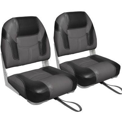 Leader Accessories A Pair of Elite Low/High Back Folding Fishing Boat Seat (2 Seats) (Black/Charcoal)